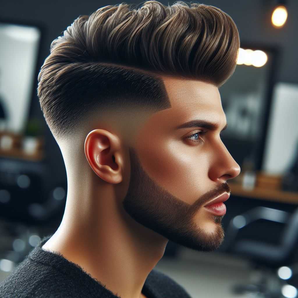 The Textured Pompadour Fade for men