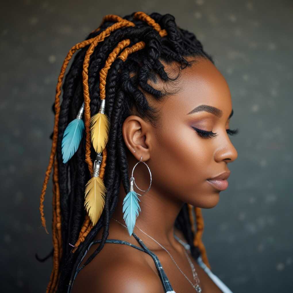 Butterfly Locs with Feathers