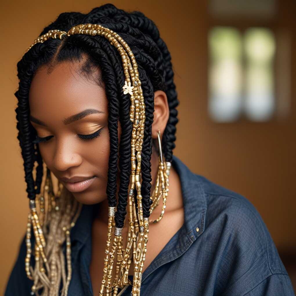 Butterfly Locs with Metallic Accents