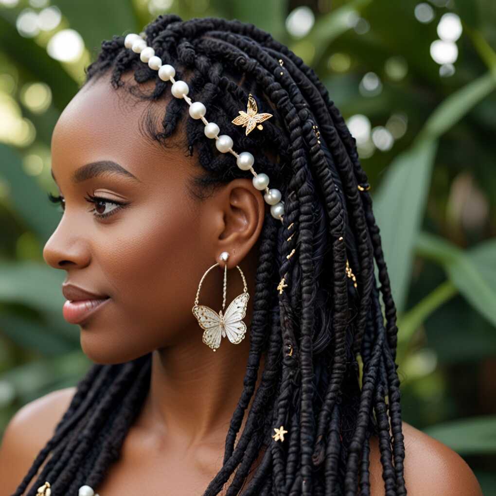 Butterfly Locs with Pearls