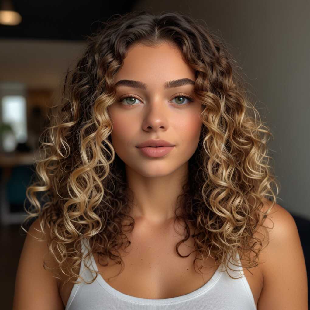 Curly Hair with Highlights