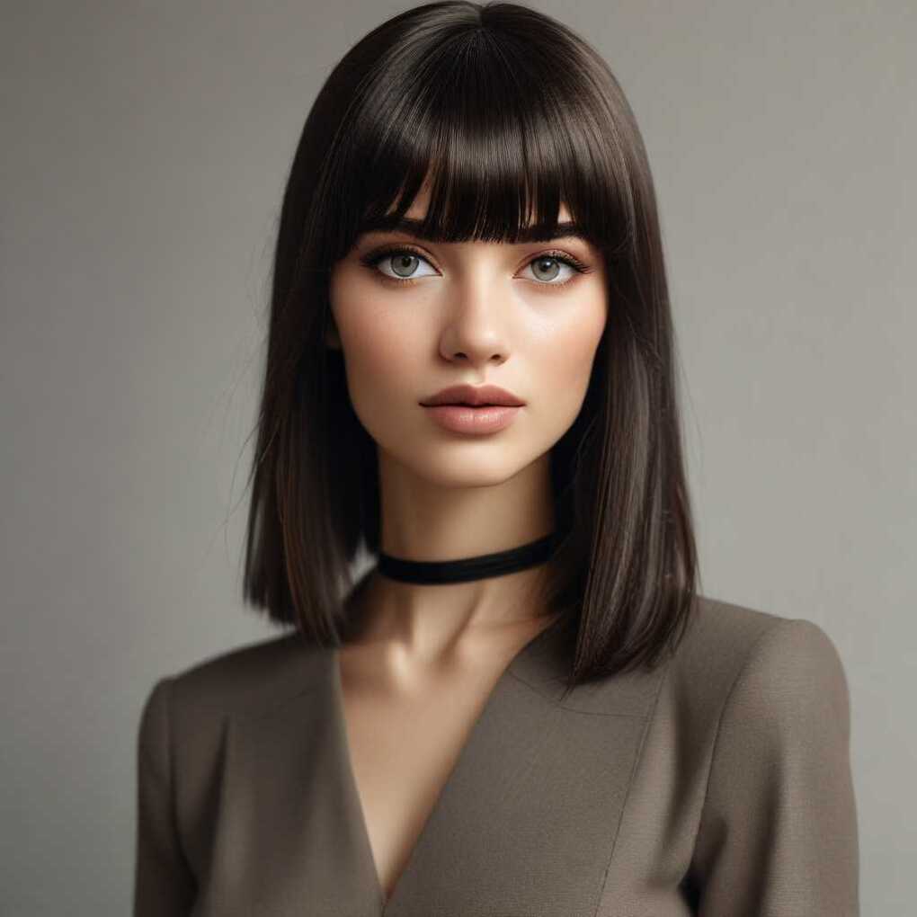 Sleek and Straight with Blunt Bangs