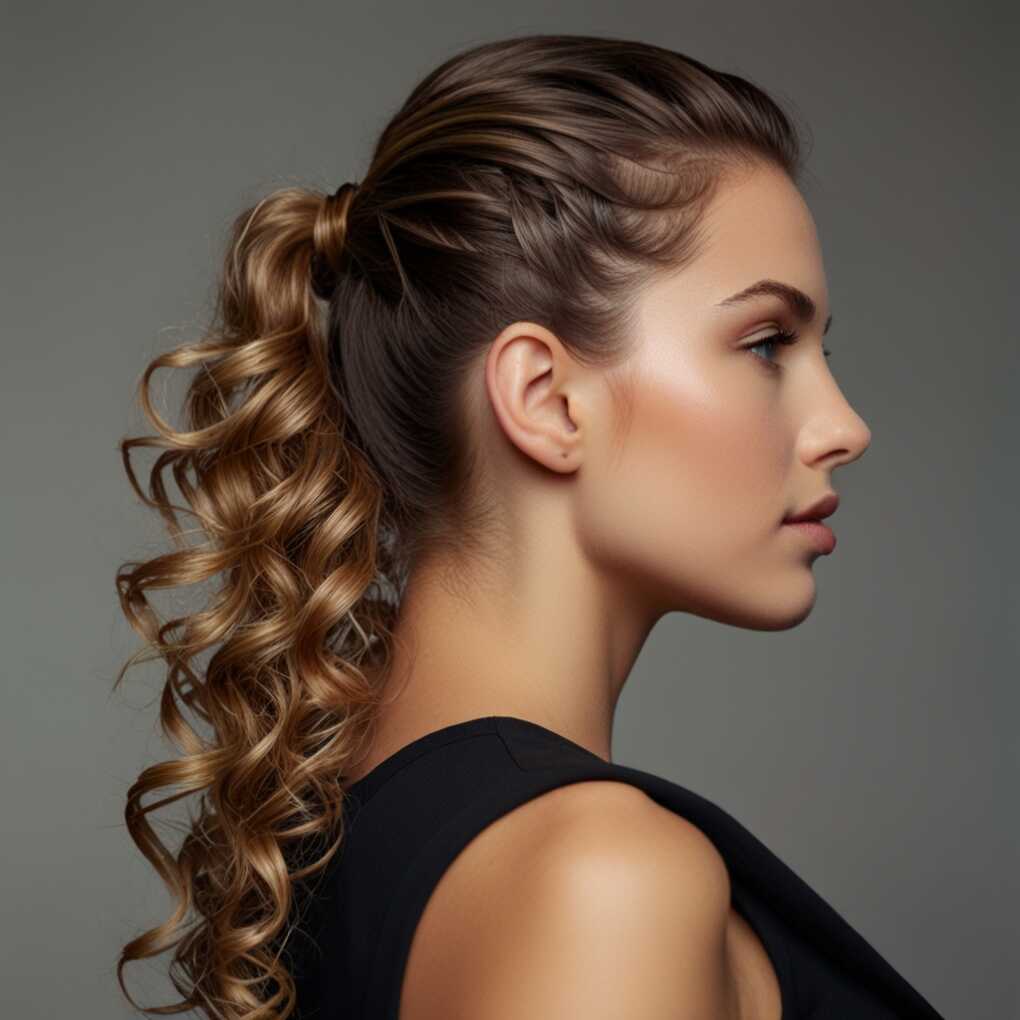 Slicked-Back Curly Ponytail