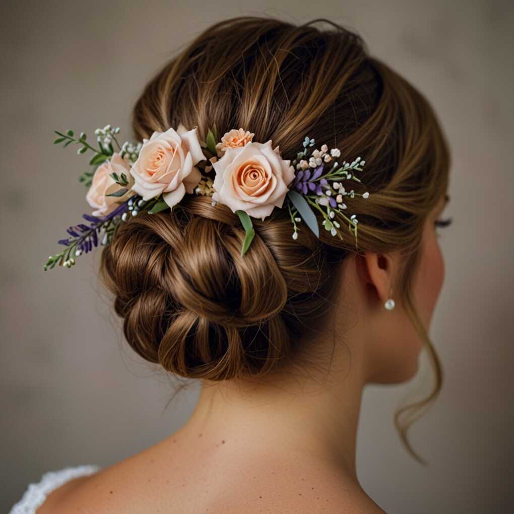 Floral-adorned updo