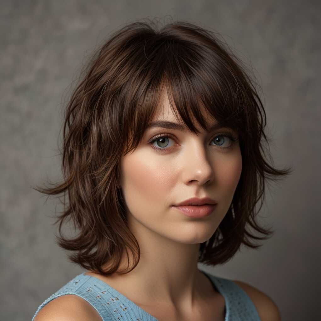 Shoulder Length Shag with Curved Bangs