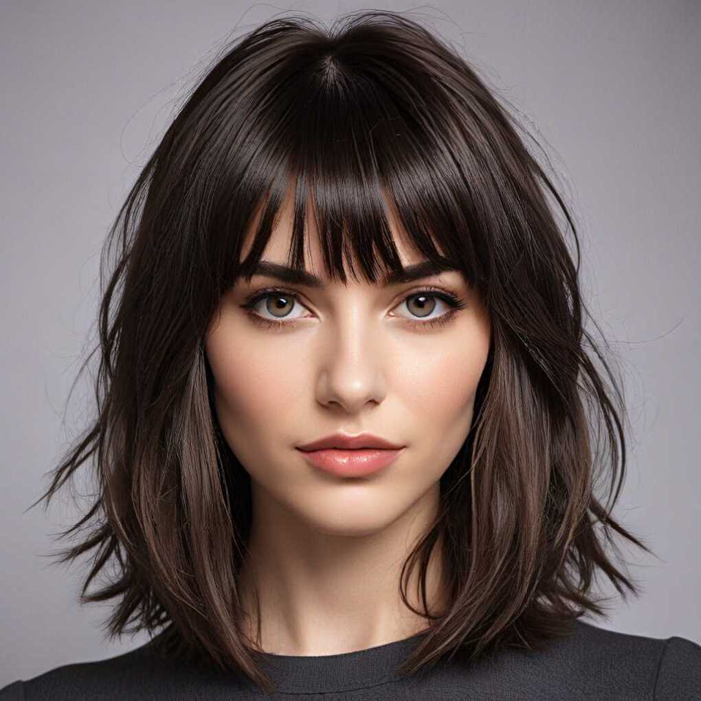 Shoulder Length with Blunt Bangs