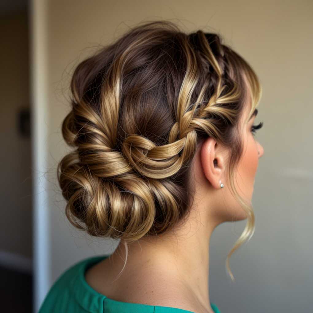 Twisted Bun with Bangs and Curls