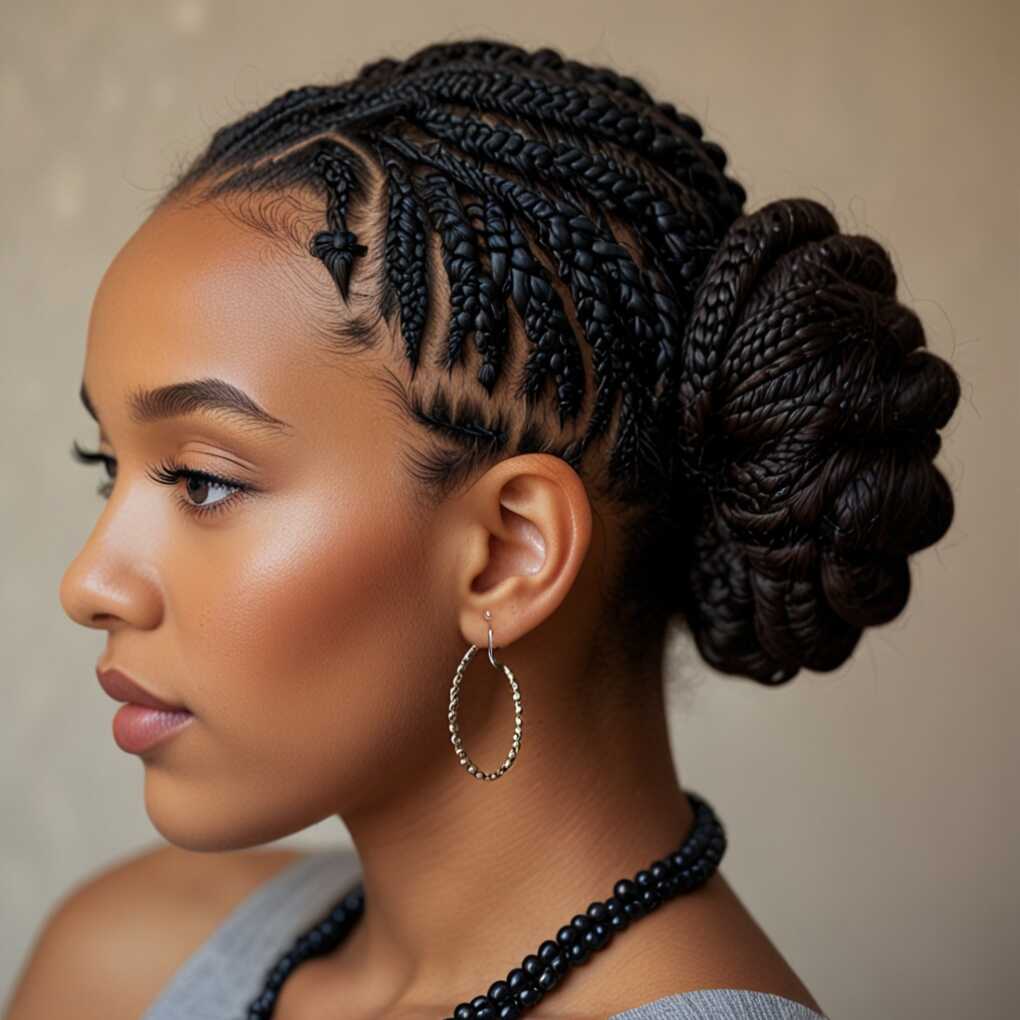 Twisted Bun with Braids and Beads