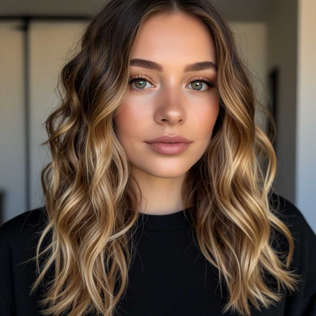 Wavy Lob with Money Piece Highlights