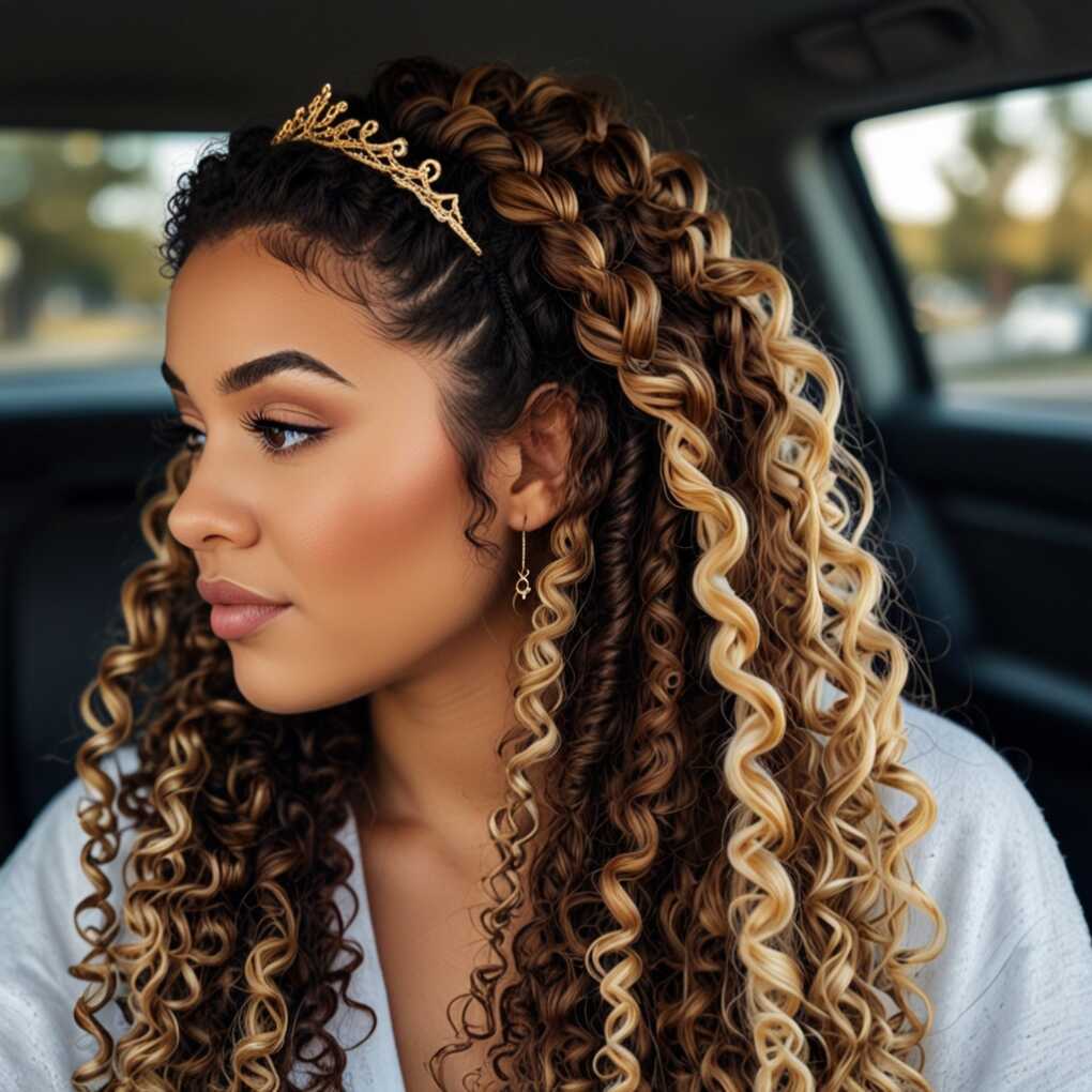 Braided Crown with Flowing Curls