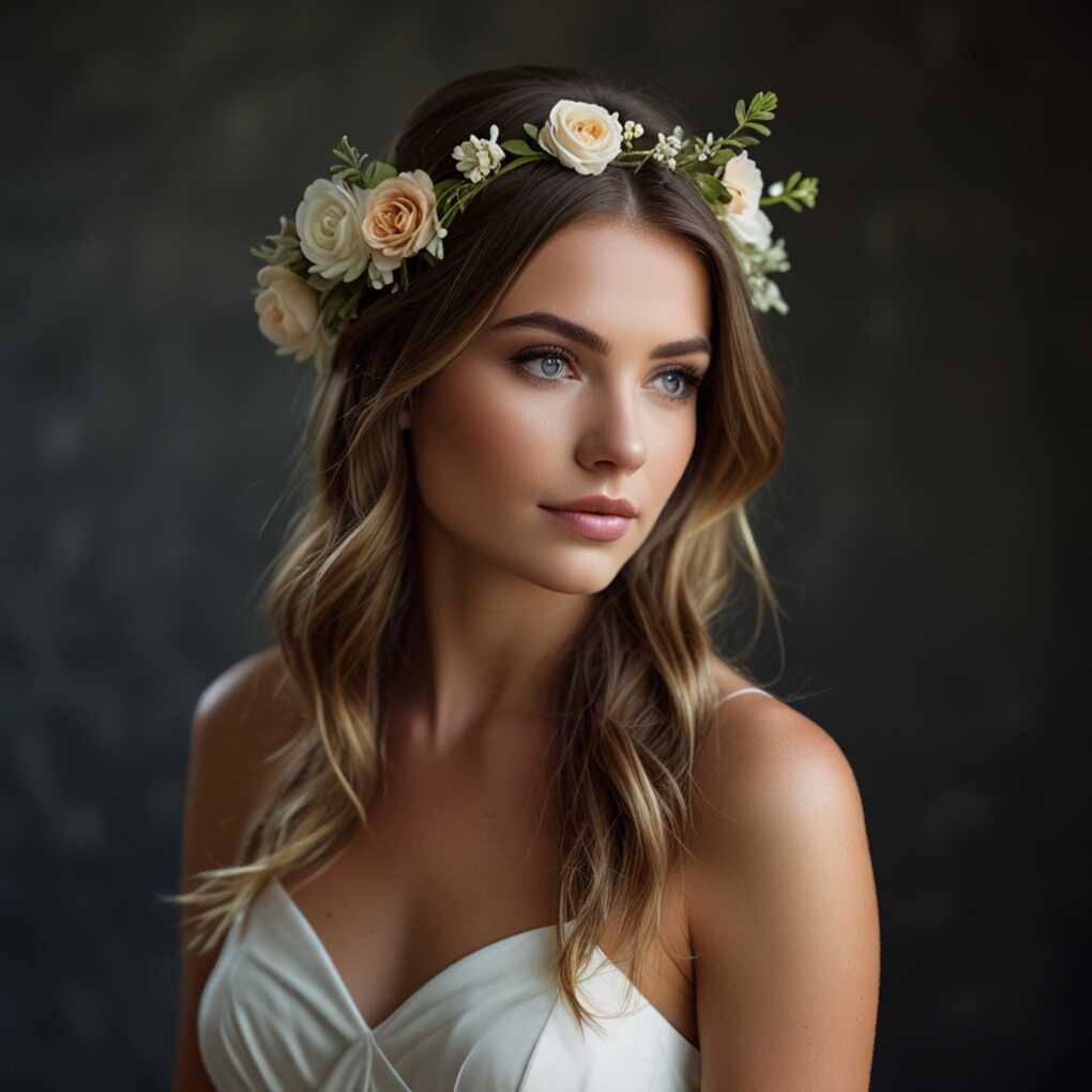 Loose Waves with Floral Crown