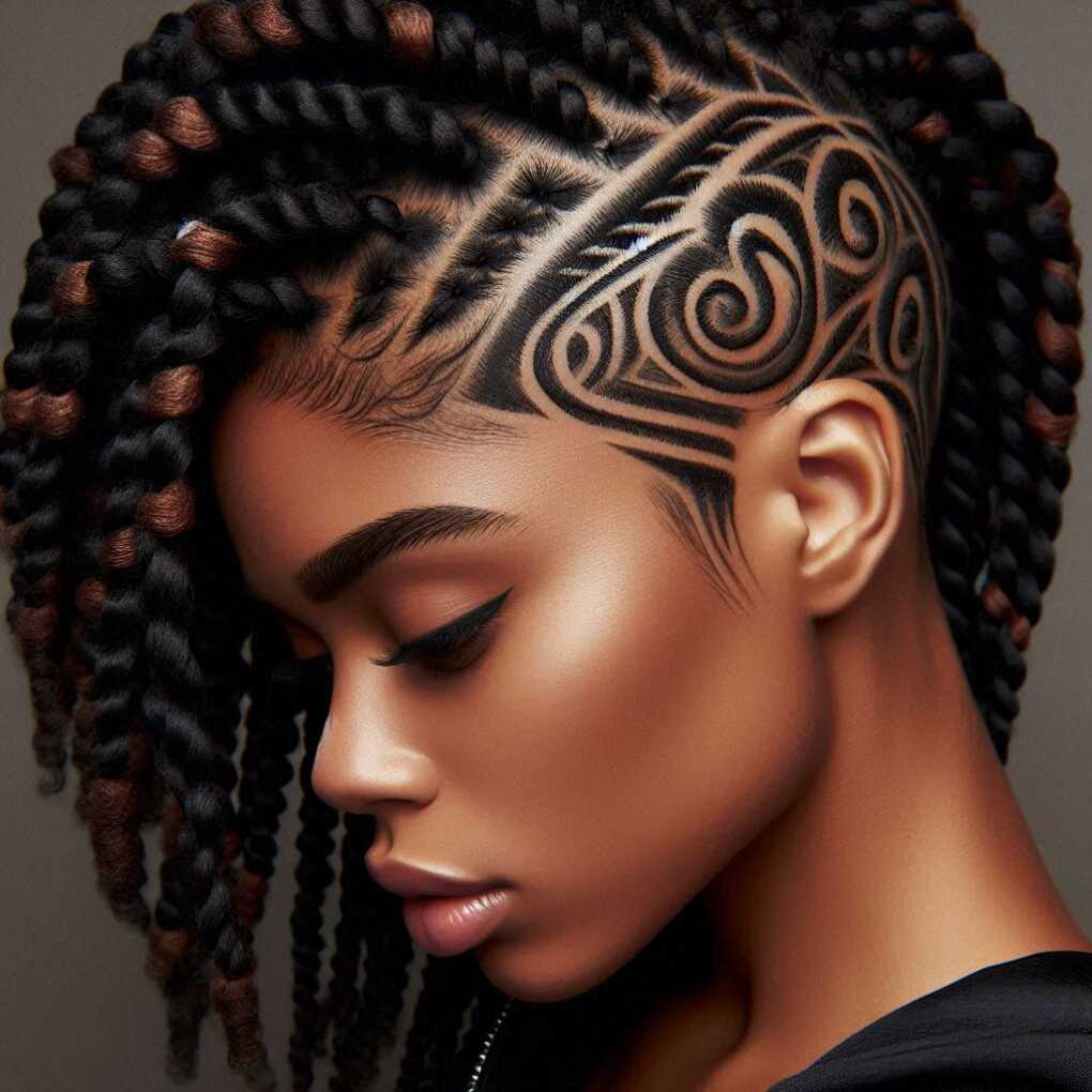 Senegalese Twists with Shaved Designs