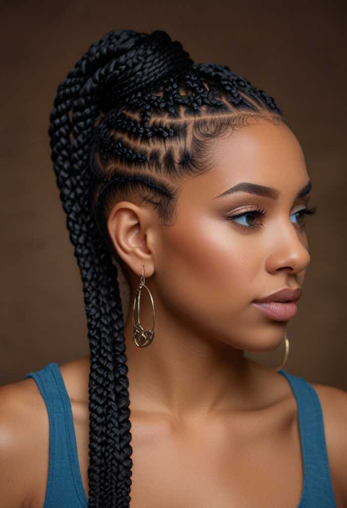 11. Jumbo Box Braids with Shaved Sides