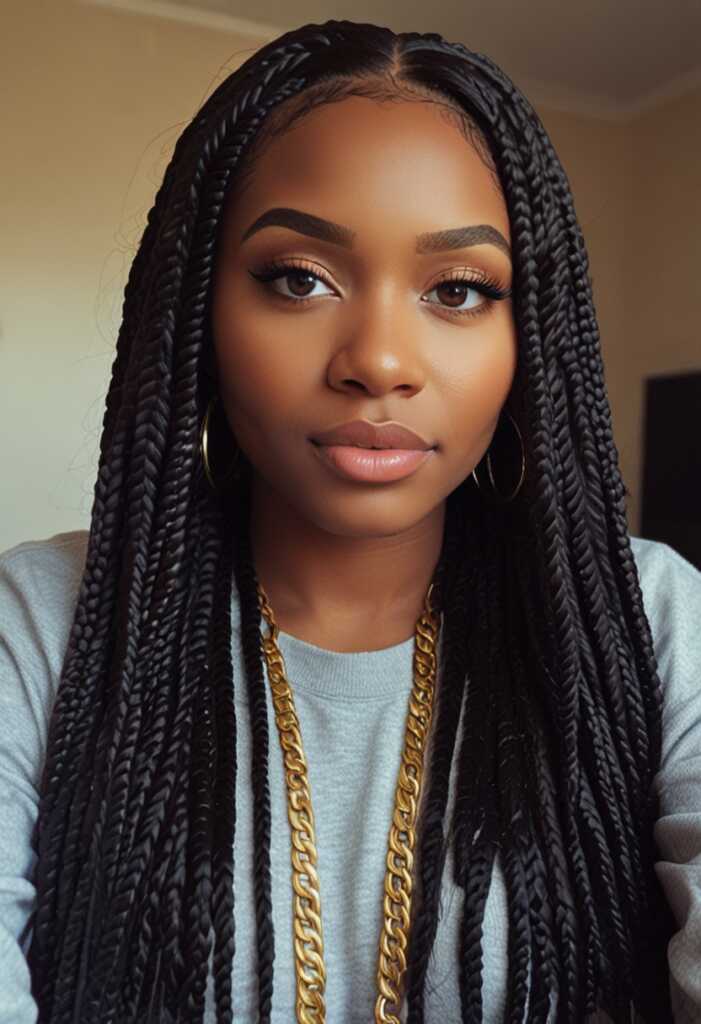 13. Jumbo Box Braids with Bangs