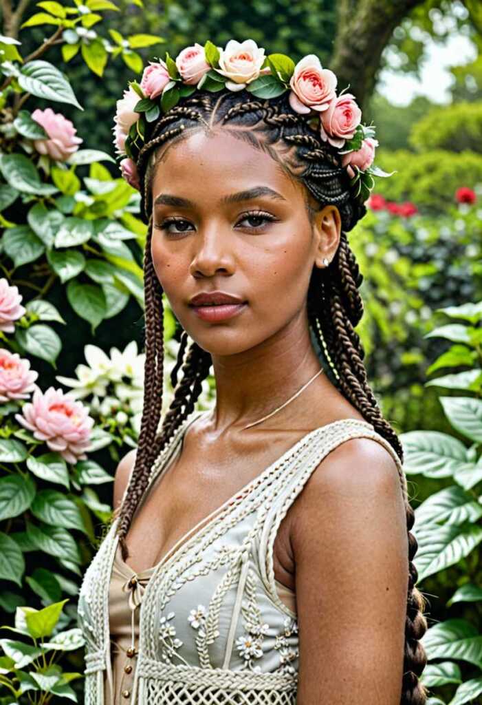 15. Braided Crown with Box Braids