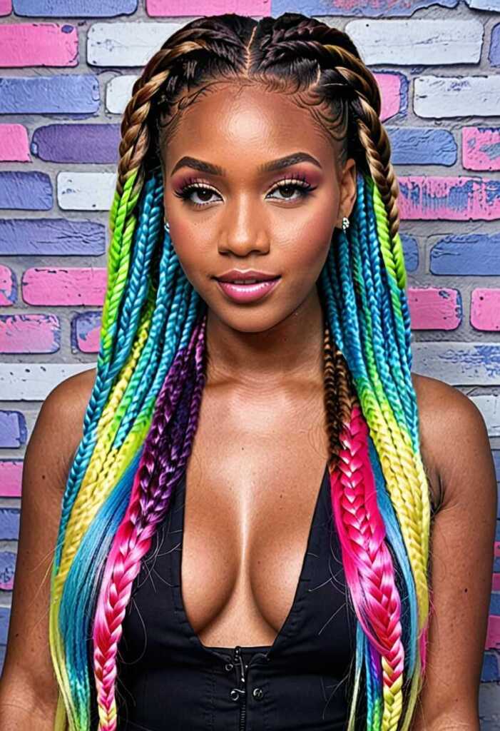 5. Jumbo Box Braids with Colored Highlights