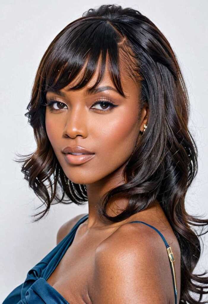 9. Side-Swept Bangs Weave