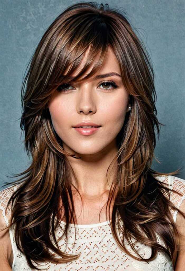 Long Layers with Side-Swept Bangs