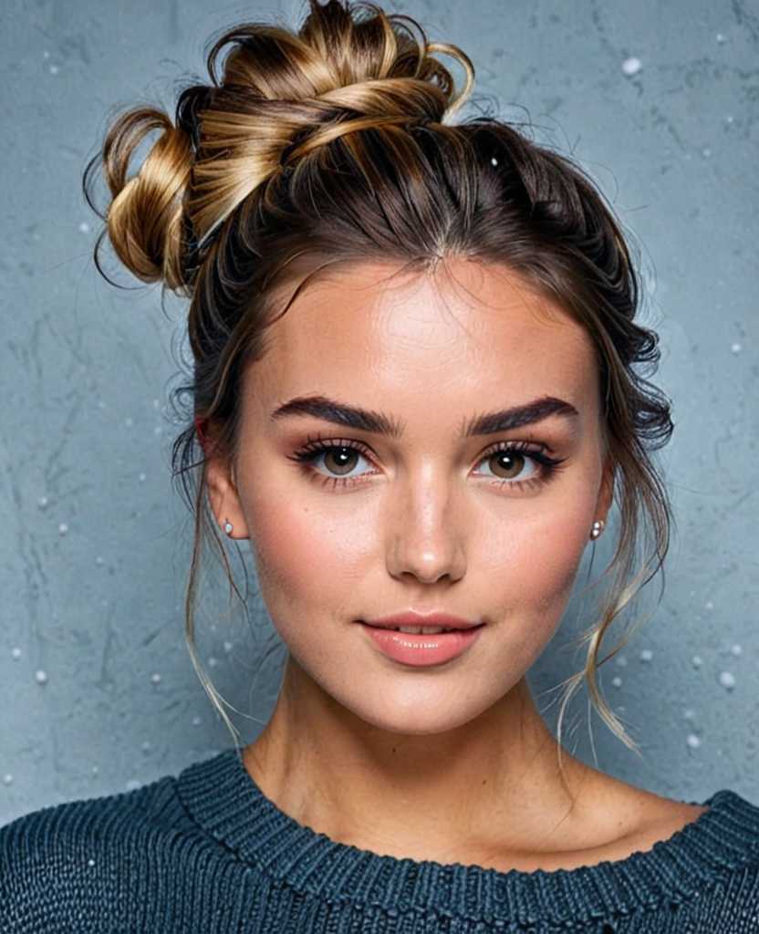 Messy Top Bun with Face-Framing Pieces