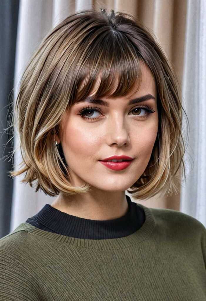 Textured Bob with Curtain Bangs